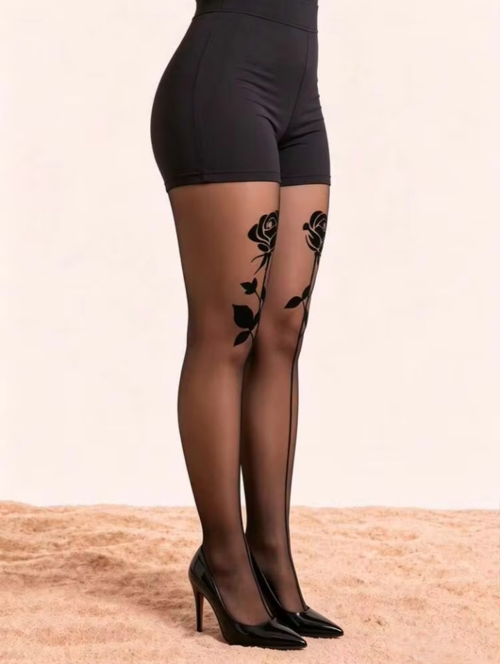 Women’s Black Floral Lace Fishnet Tights – Sheer Patterned Mesh Pantyhose